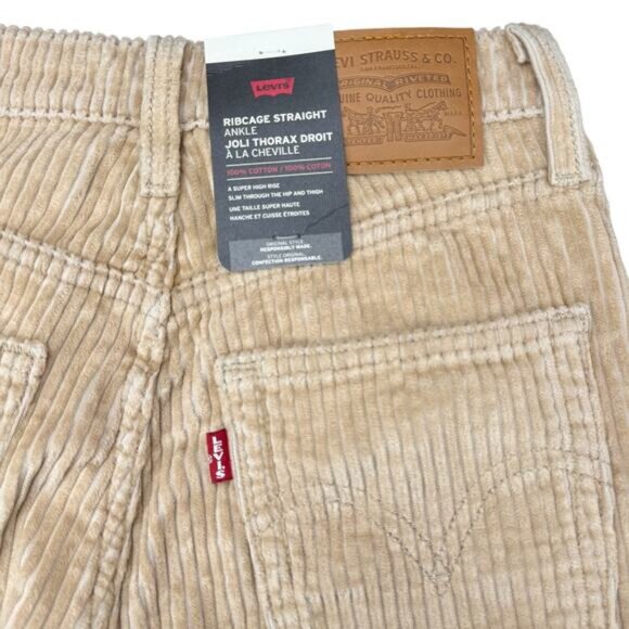 Levi's Ribcage Straight Ankle Ribbed Corduroy Pants In Granola Size 25 - Picture 9 of 9